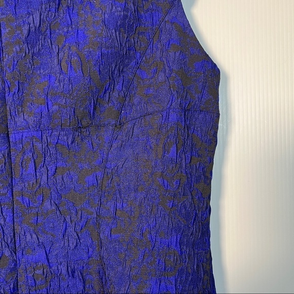 ADRIANNA PAPELL Stunning blue & black brocade sheath with beaded neckline. 8P - Picture 6 of 12